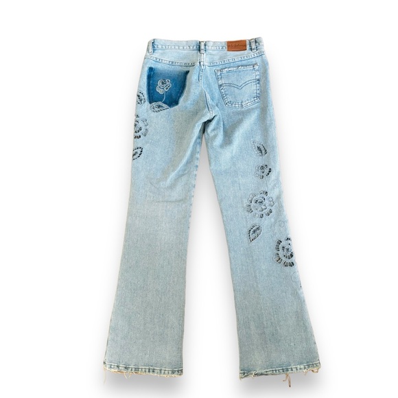 Vintage Le Jealous Beaded Floral Cut-Out Light Wash Jeans - Size W30 - Picture 8 of 16